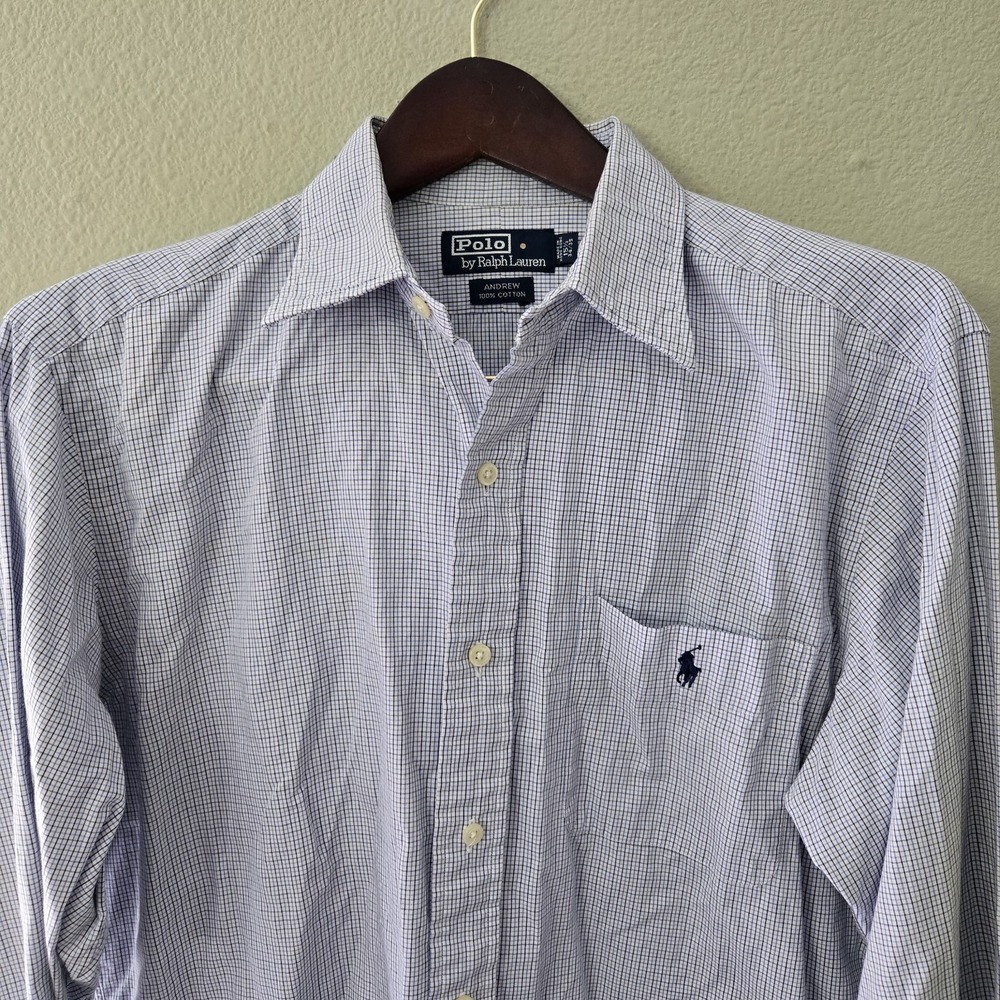 Vintage Polo Ralph Lauren Mens 15.5 34 35 Cross Pattern Button Down ANDREW Shirt
